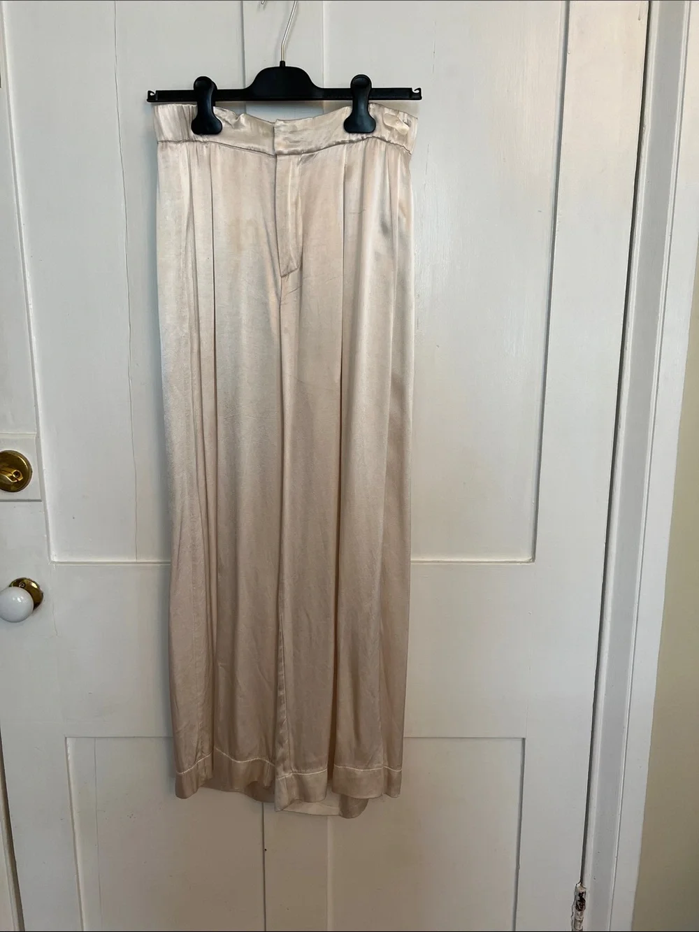Free People Champagne Satin Wide-Leg Dress Pants